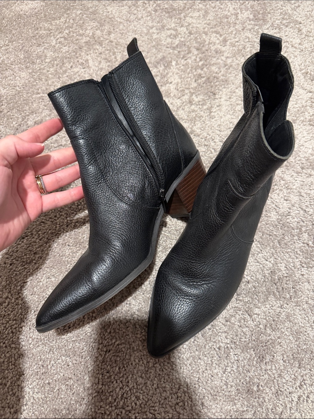 Franco Sarto Black Pointed Leather Ankle Booties